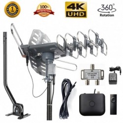 McDuory Amplified Outdoor Digital Antenna 150 Mile HDTV Antenna - 360 Degree Rotation with Infrared Control - High Performance in UHF/VHF- 40ft RG6 Cable/mounting pole/2-way Splitter Included